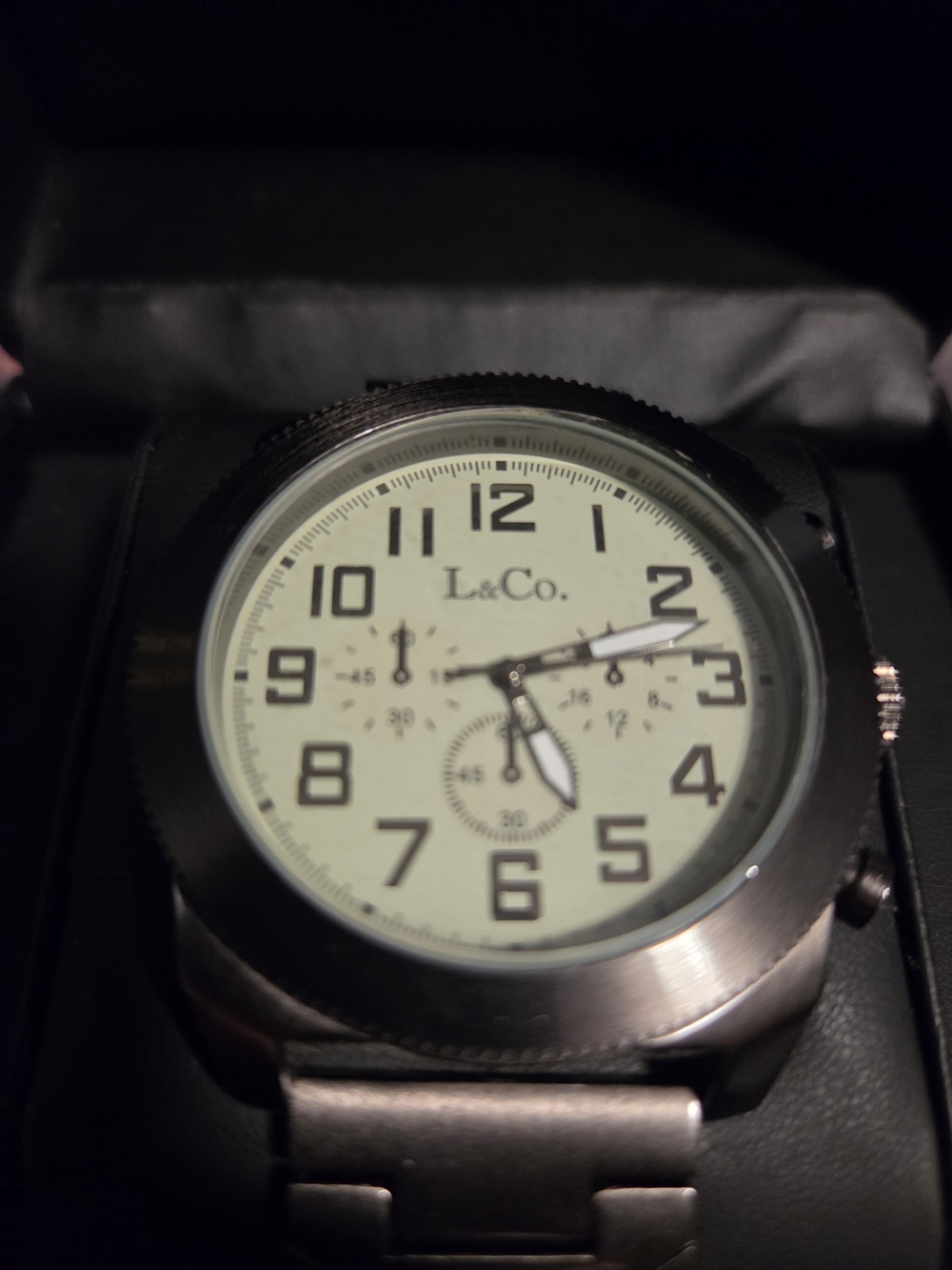 Men's Black Steel Chronograph Watch - Black Dial